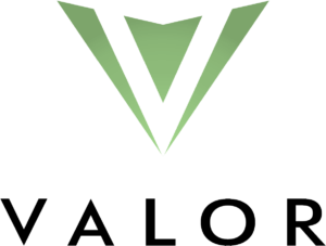 Green and black logo of Valor in transparent background